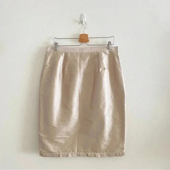 Oleg Cassini 3 Piece Suit Set 100% Silk Blazer Skirt Top Tan - Picture 6 of 14